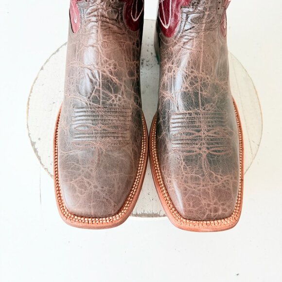 Rod Patrick Mens Cowboy Boots 14.5A Brown Mocha Bison Leather Soles Square Toe - Picture 6 of 12